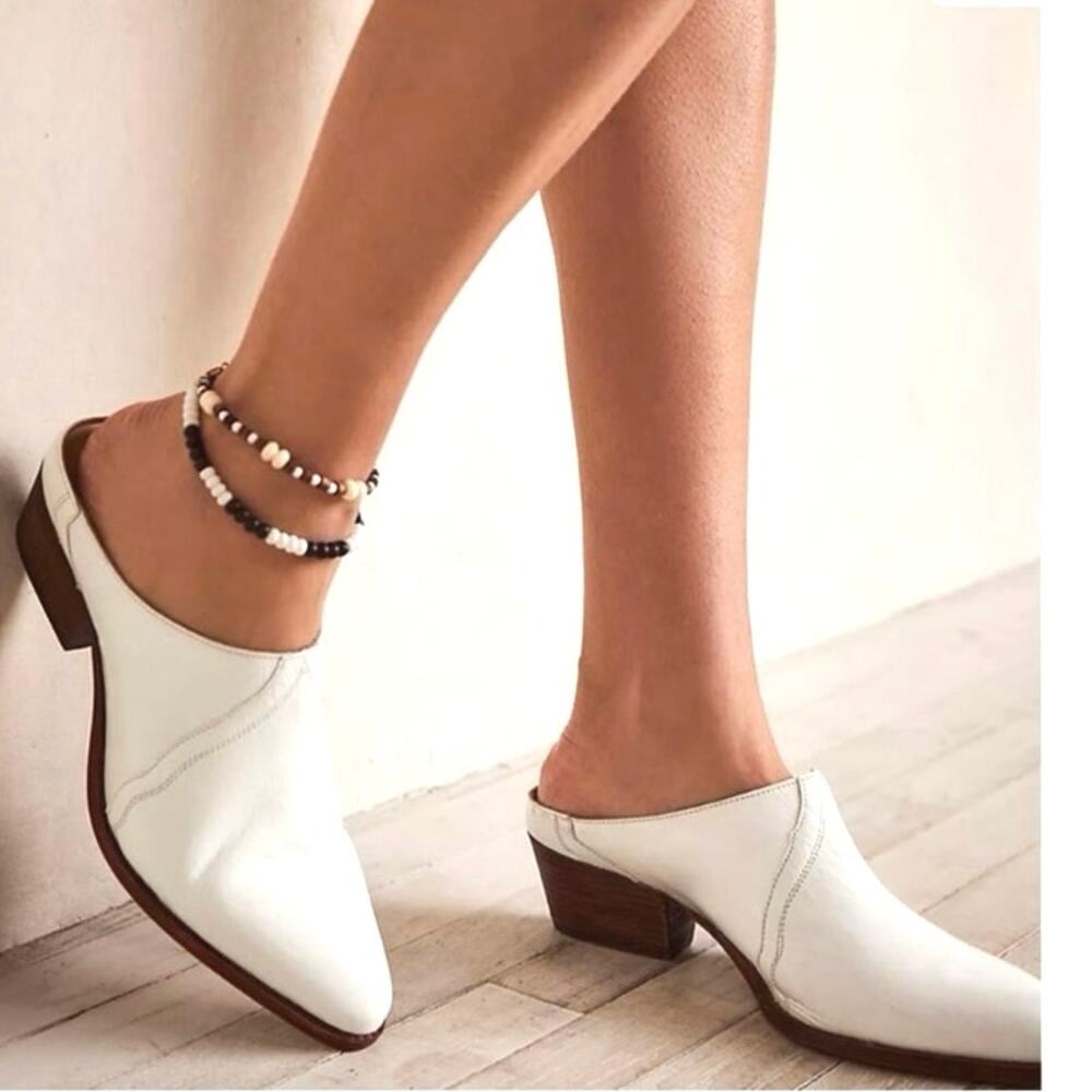 Free People New Frontier Western Mules White Patent 39.5 US SIZE 9.5
